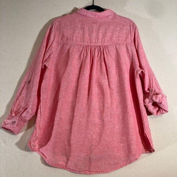 Sigrid Olsen Linen Popover Top 1X Coral Roll Tab Sleeve Lagenlook Beach Vacation - Picture 6 of 7